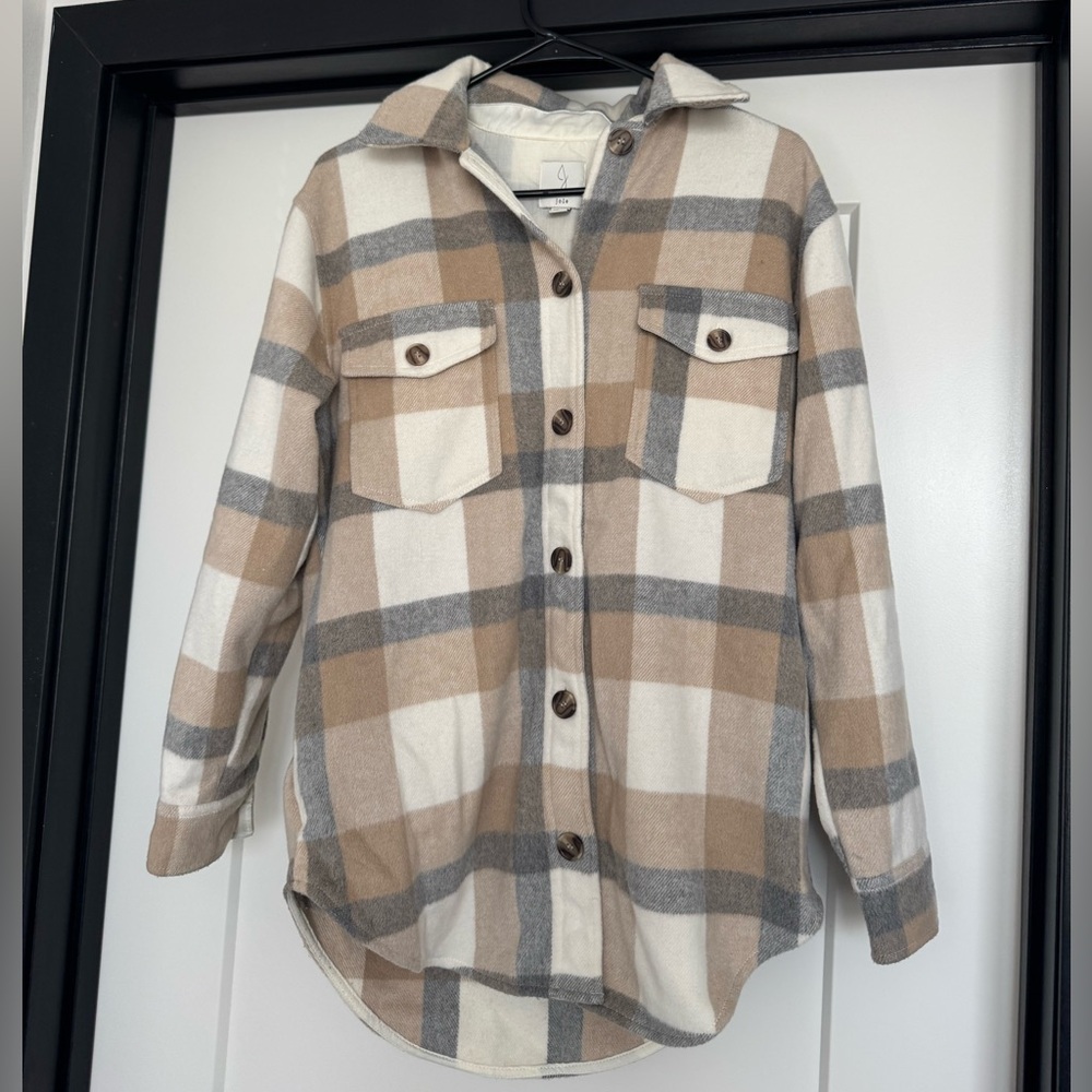 XS Joie Fall Button-up Shirt Jacket /Shacket in plaid/checkered grey/beige/cream
